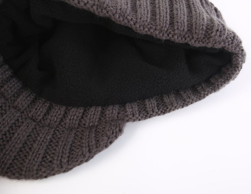 Home Prefer Men's Outdoor Newsboy Hat Winter Warm Thick Knit Beanie Cap with Visor Gray - Image 4